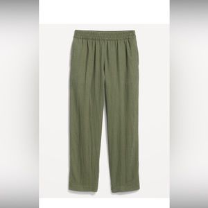 High-waisted linen-blend straight